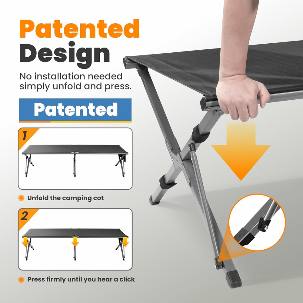 Oversized Camping Cot Foldable for Adults - Upgraded Version Easy-To-Assemble Sl