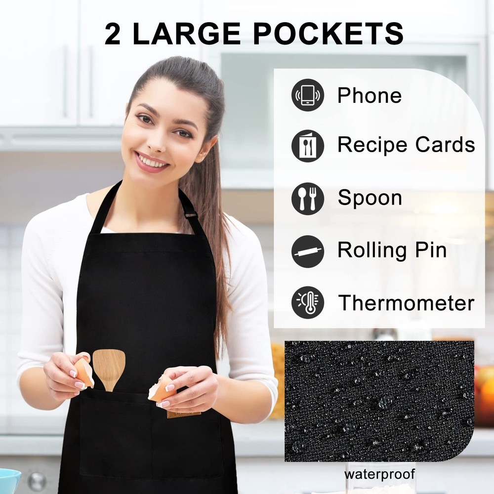 Apron, Adjustable 2 Pack Bib Aprons with 2 Pockets Cooking Kitchen Aprons for...