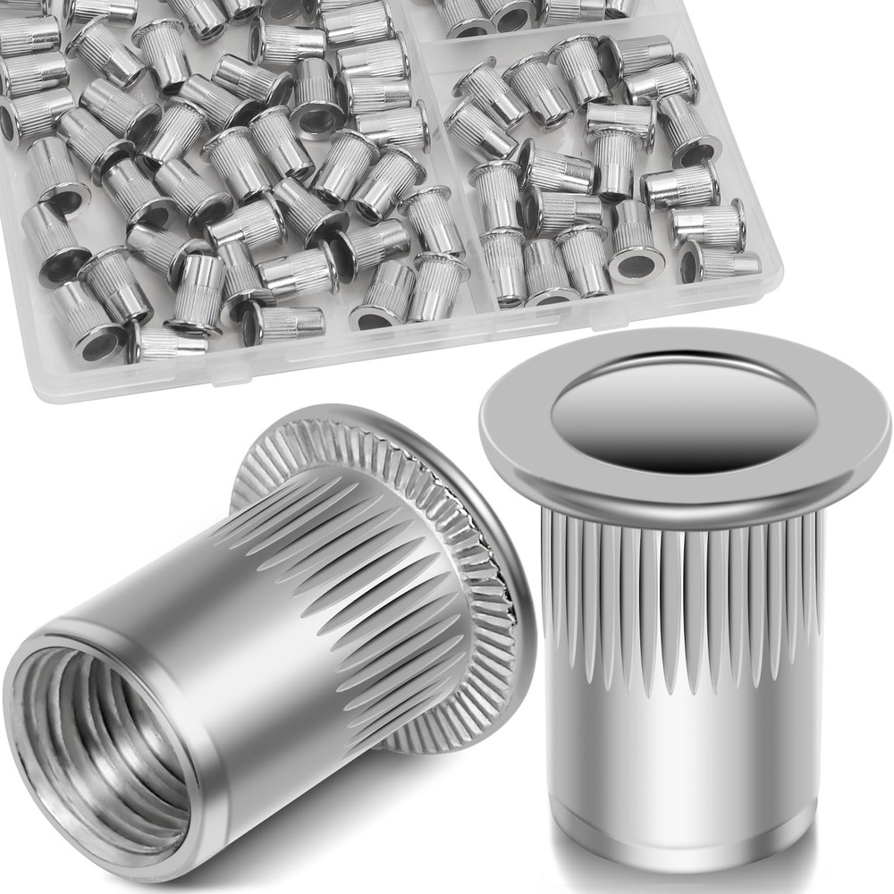 M5 Rivet Nuts 100Pcs 304 Stainless Steel Flat Head Rivnut Threaded Insert Nut