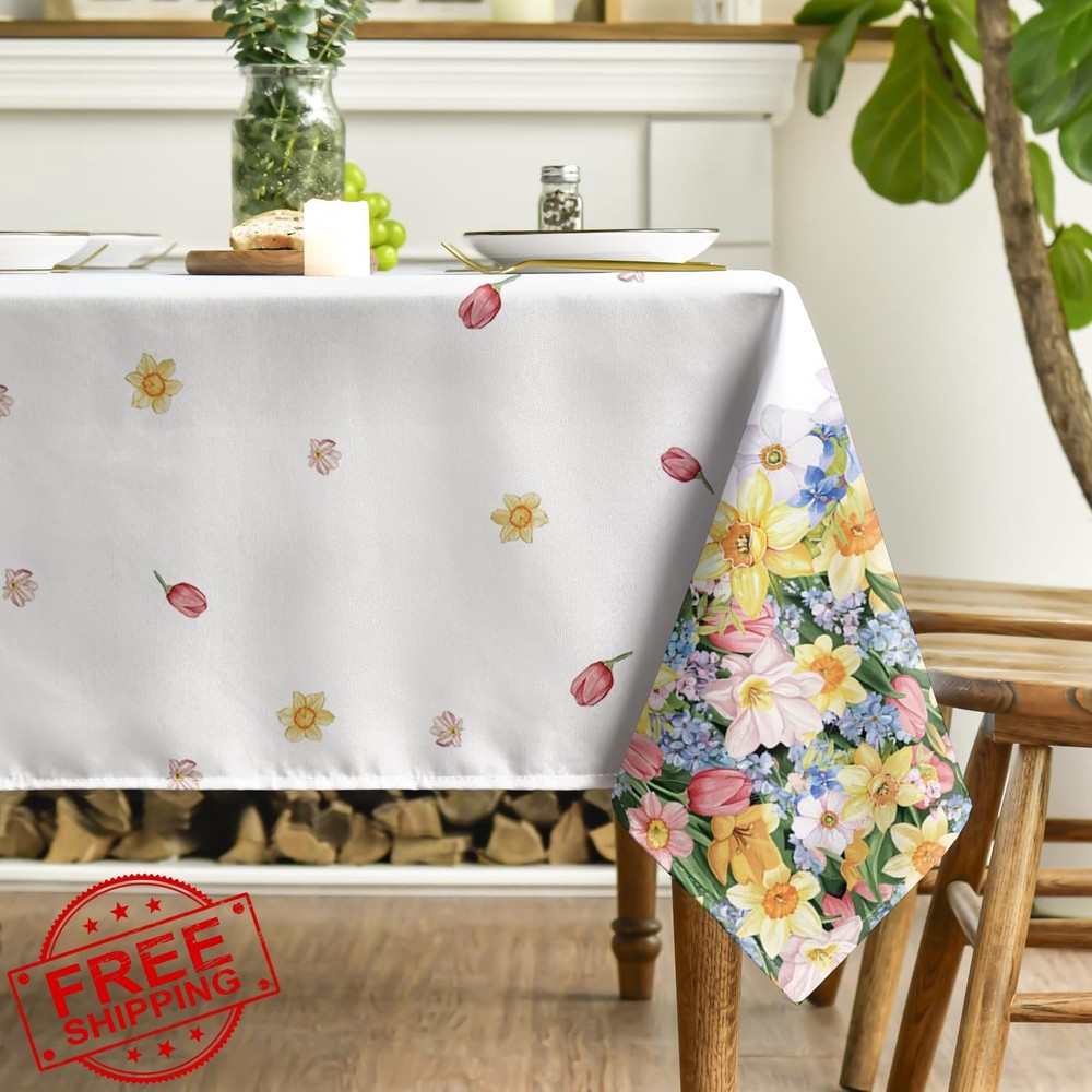 Horaldaily Spring Tablecloth 52x70 Rectangular Daffodil Flower Washable