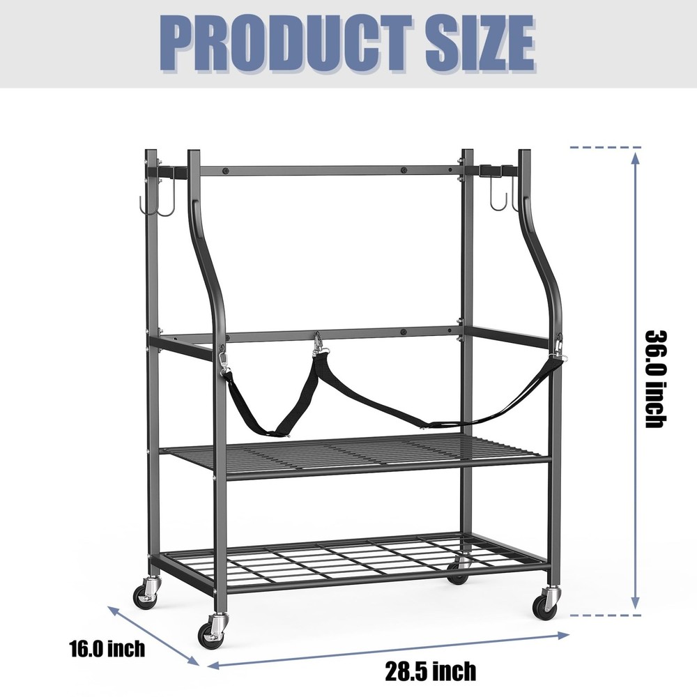WALMANN Wall-Mounted Golf Bag Organizer, Rolling Storage Rack for 2 Bags with