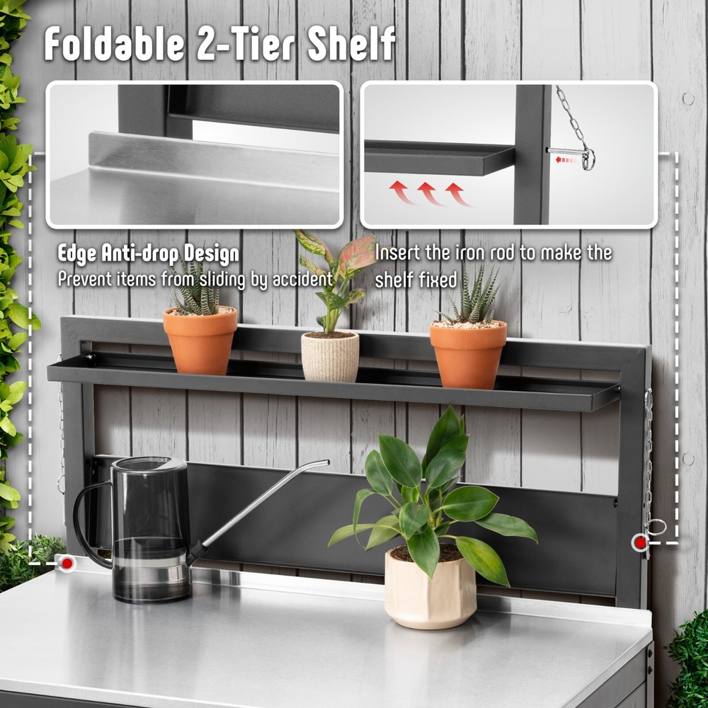 Feasto Garden Potting Bench with Storage Cabinet with Elevated Rack