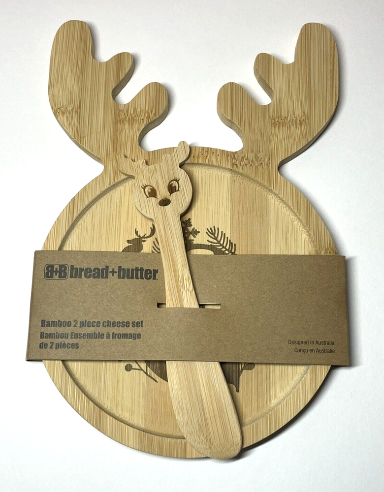 Personalized Laser Engraved Bamboo Reindeer Holiday Cheese Board Set Platter