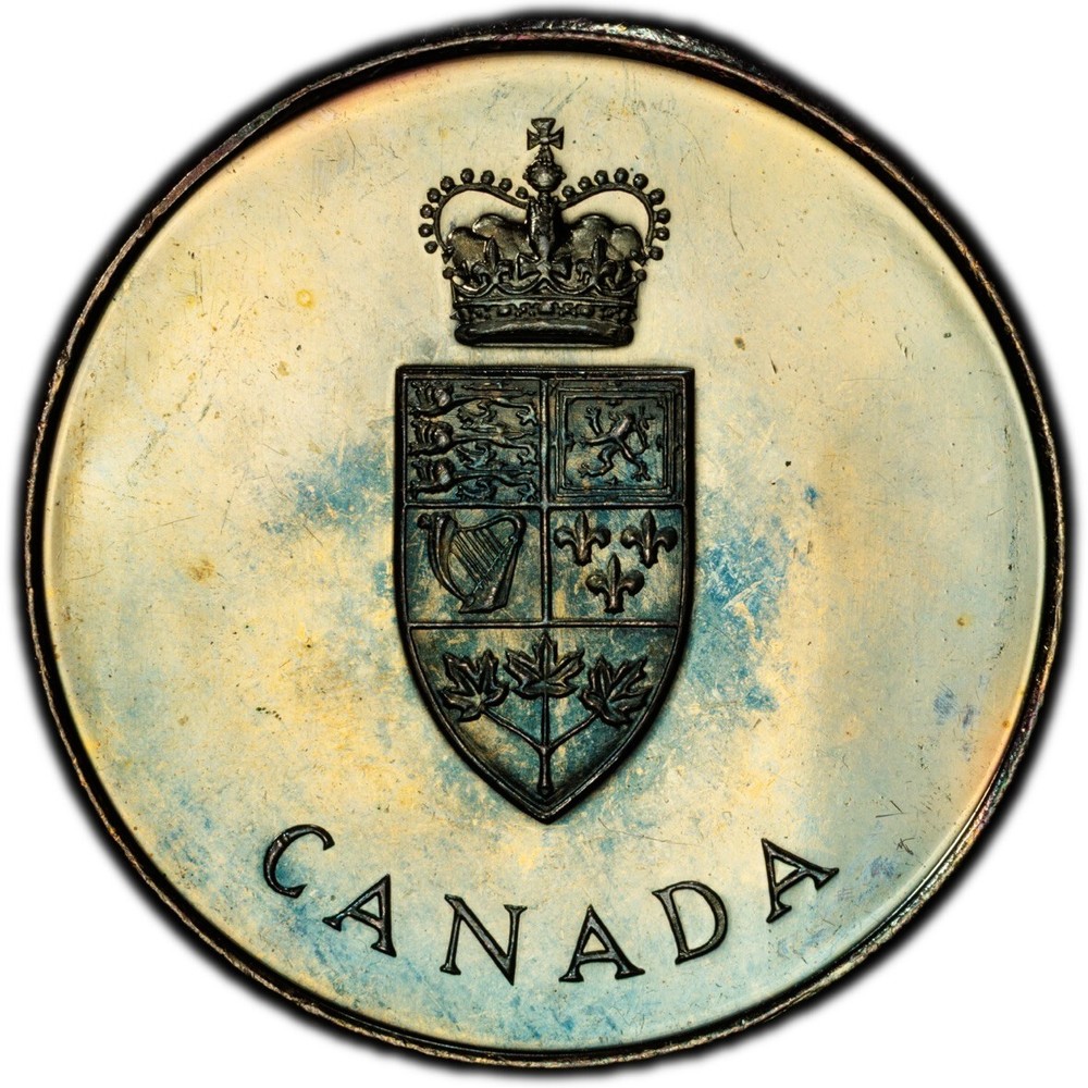PL65 1967 Canada Silver Centennial Proof Medal, PCGS Trueview- Rainbow Toned