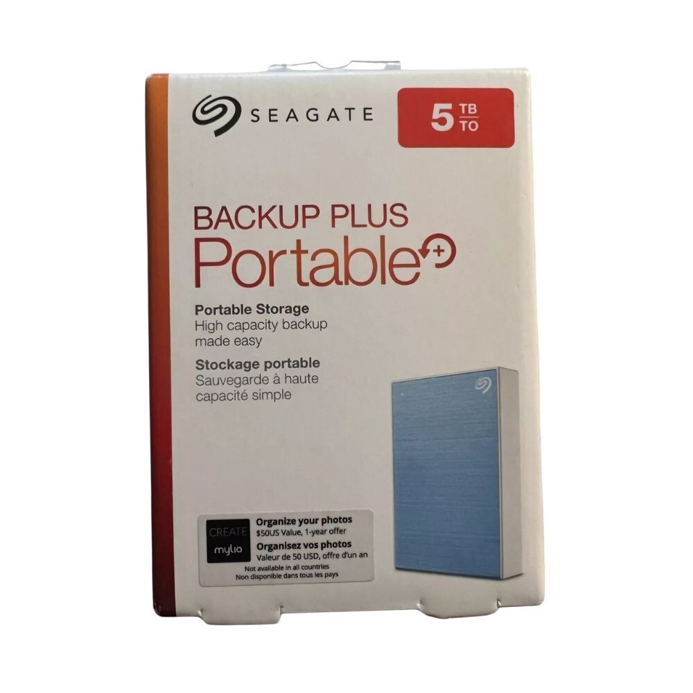 Seagate Backup Plus Slim 5TB USB 3.0 Portable External HD Light Blue Recertified