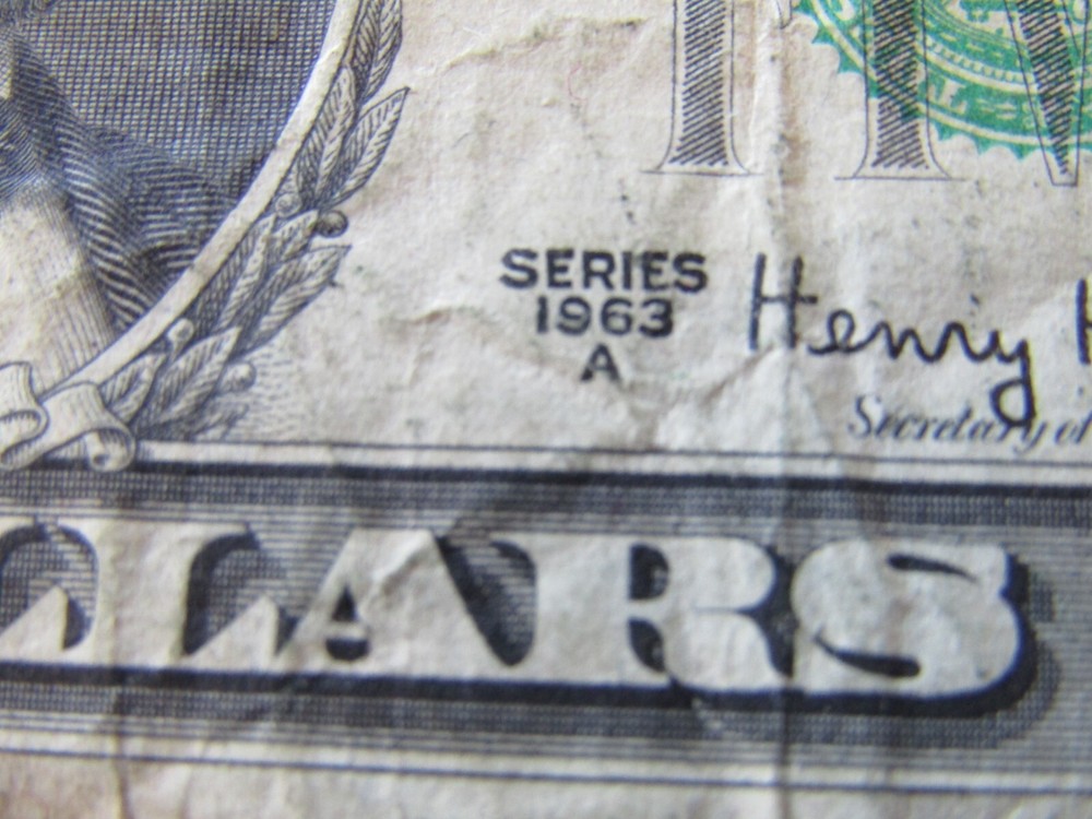 1963 $5 bill offcut with printing error