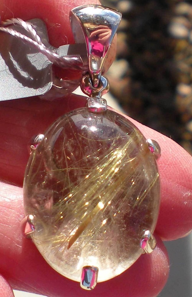 Rutilated Quartz Stone Pendant - Sterling Silver j2189