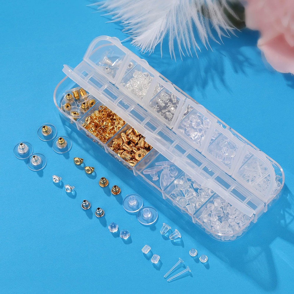 12 Styles 600 Pcs Earring Backs for Studs, Clear Plastic Earrings 12 style