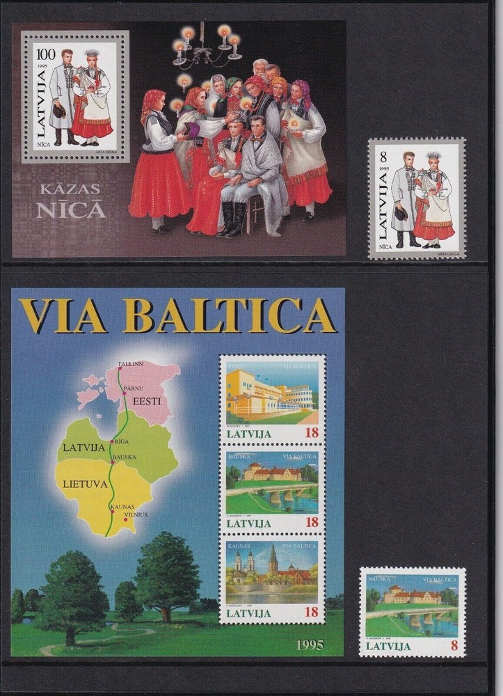 Latvia 1995 COMPLETE YEAR 23 values+2 S/S Post Office folder Cat=€31