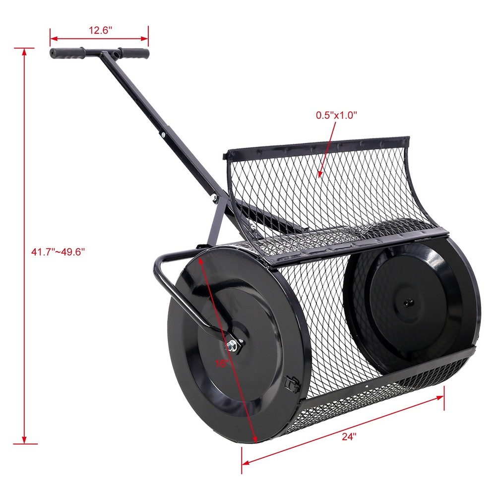 Heavy Duty 24in Peat Moss Compost Spreader T Handle Mesh Roller