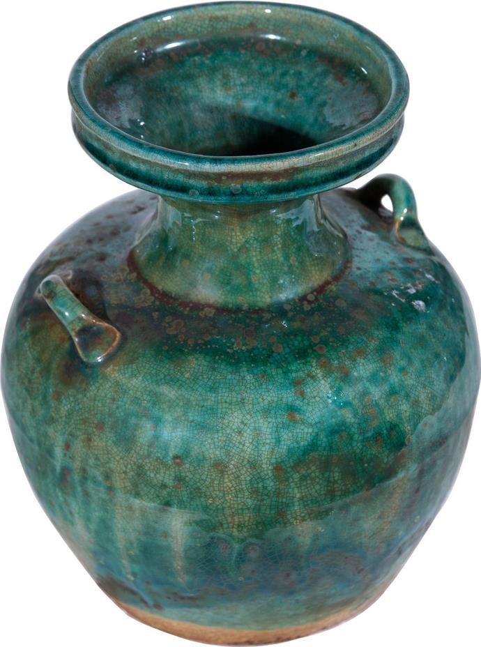 Handcrafted Speckled Green Ritual Vase-Double Ear Design
