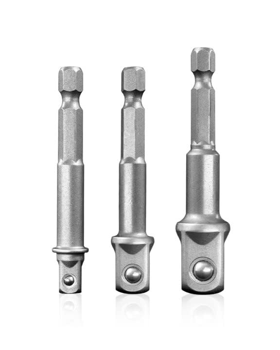 3PCS Impact Socket Adapter Set Drill Bit Holder 1/4 3/8 1/2 Hex Cr-V Power Drill