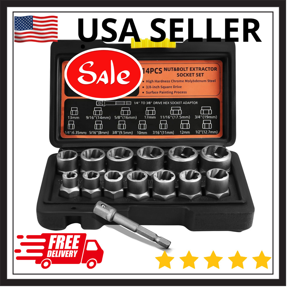 Bolt Extractor Set 14-Piece Stripped Bolt Extractor Socket Set with Storage Case