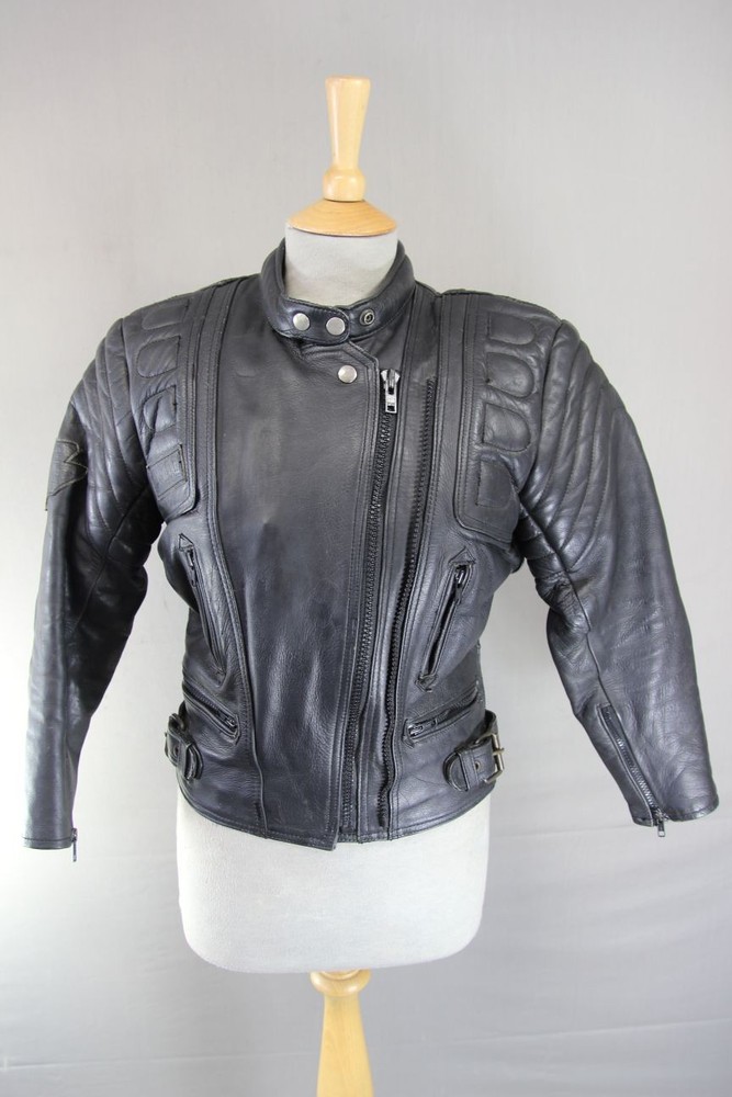 AKITO MERCURY PLUS BLACK LEATHER BIKER JACKET WITH BACK PROTECTOR: SIZE 12
