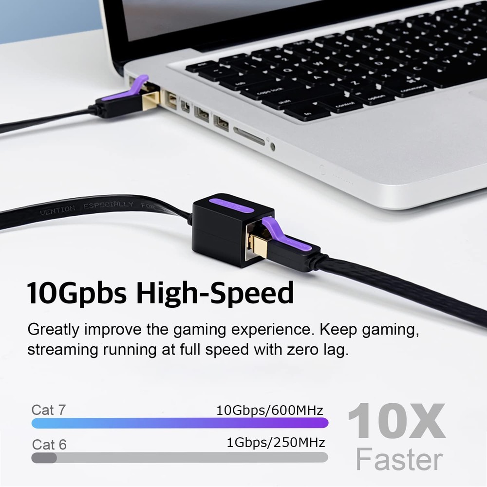 VENTION Ethernet Cable Cat7 Extension Cable,10Gbps 5m, Purple+Black
