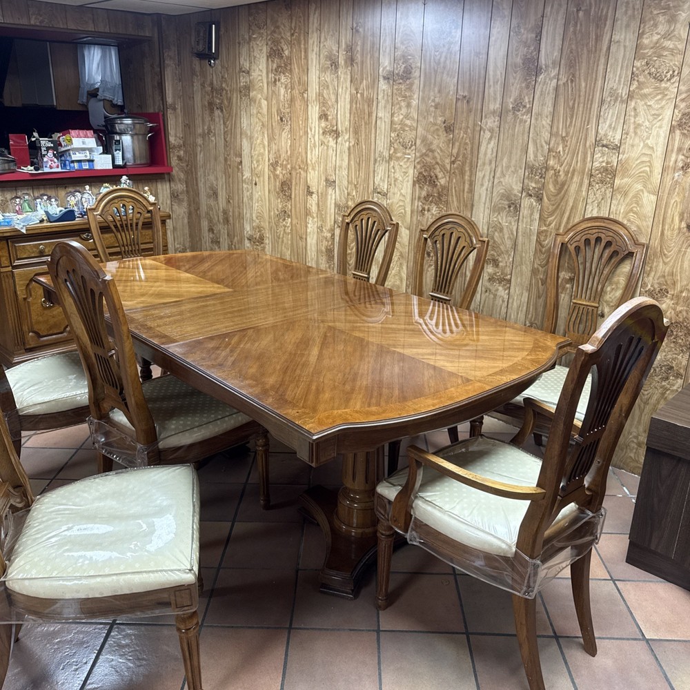 Dining Room Table with 8 Cushioned Chairs, China Cabinet, and Server Buffet