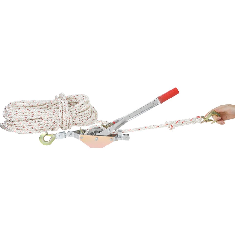 3/4 Ton Rope Puller w/ 100ft 0.6" Polyester Rope & Dual Hooks