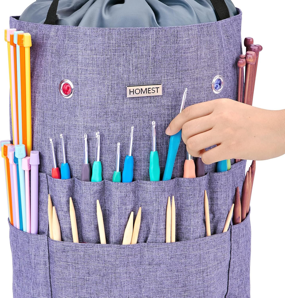 Large Crochet Bag with Customized Front Compartment for Knitting Accessories, Ya