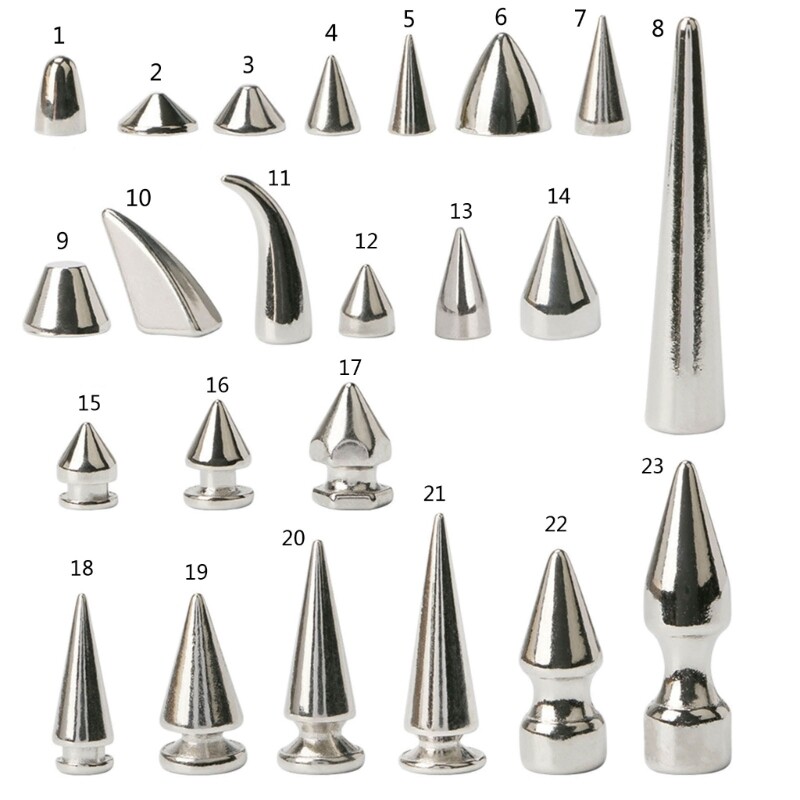 10-Pieces Multiple Sizes Cone Spikes Stud Rivets Metal Studs Punk Style