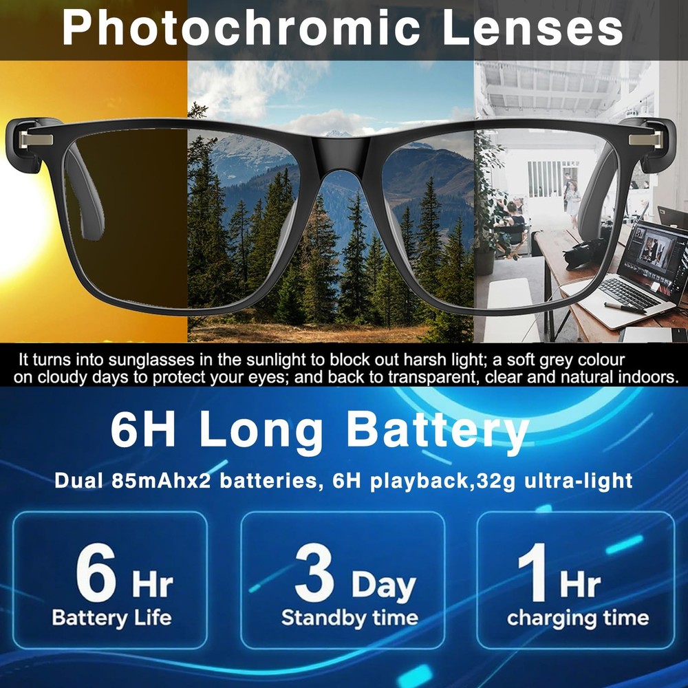 Lentes Inteligentes con Chat GPT AI Gafas De Sol Bluetooth Traductor 160 Idiomas