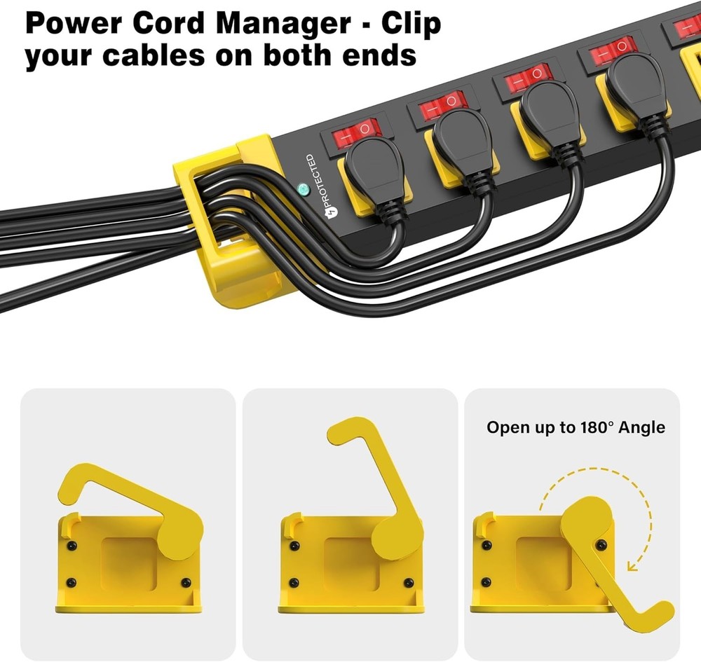 8 Outlet Surge Protector with Right Angle Plug & Cord Management for Workbench