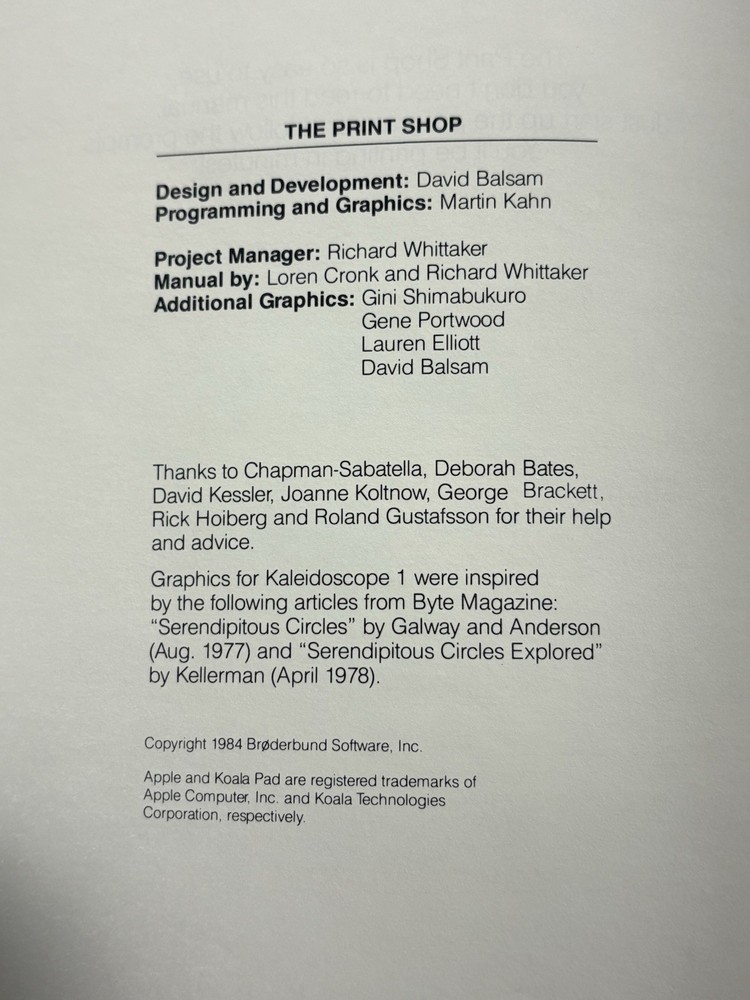 ITHistory (1984) BRODERBUND Print Shop Reference Manual