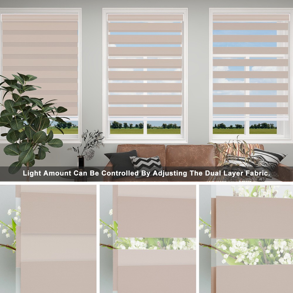 Cordless Custom Size Dual Layer Zebra Roller Shades Blackout(85%) Roller Blinds