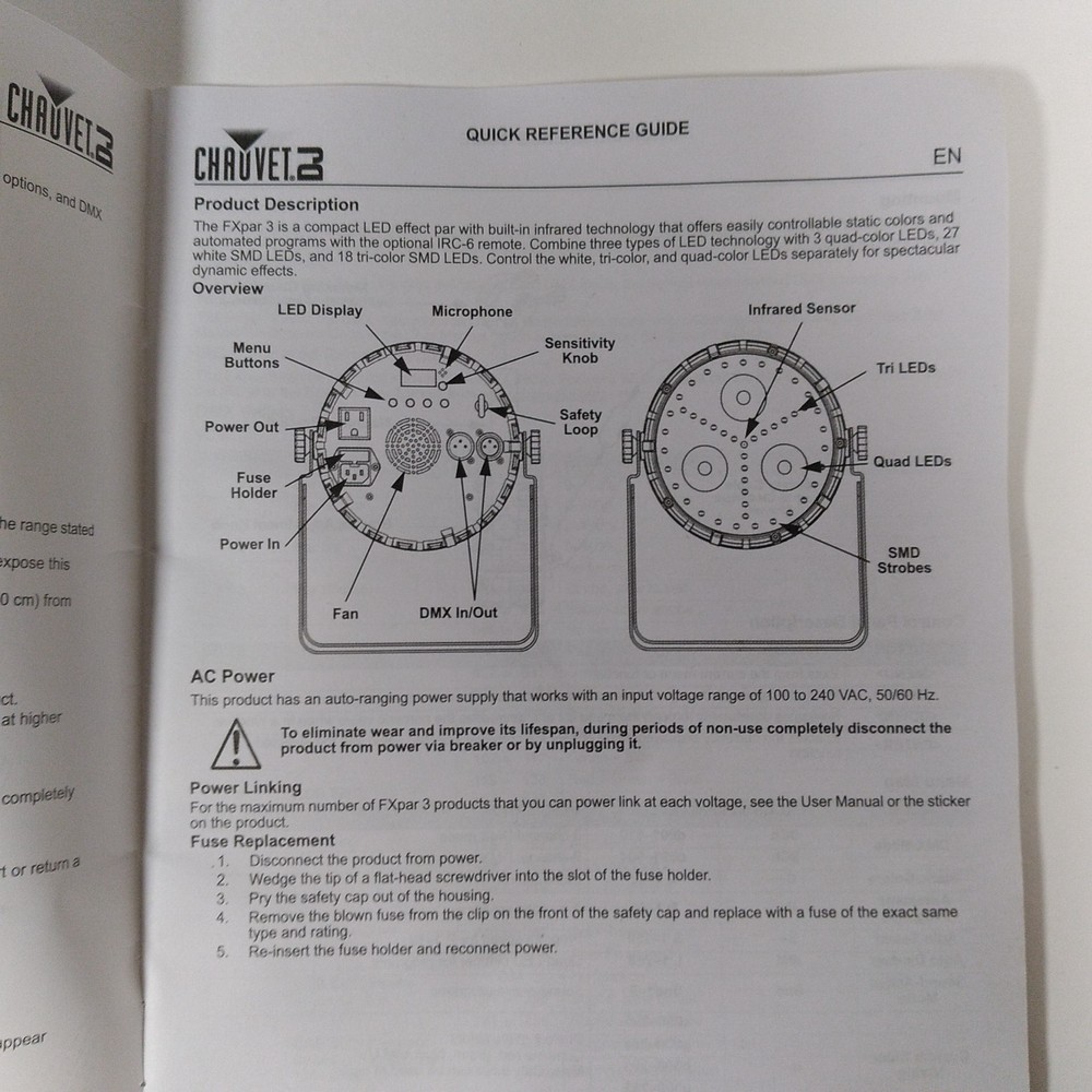 Fxpar 3 Quick Reference Guide Chauvet DJ Light Quick Reference Guide