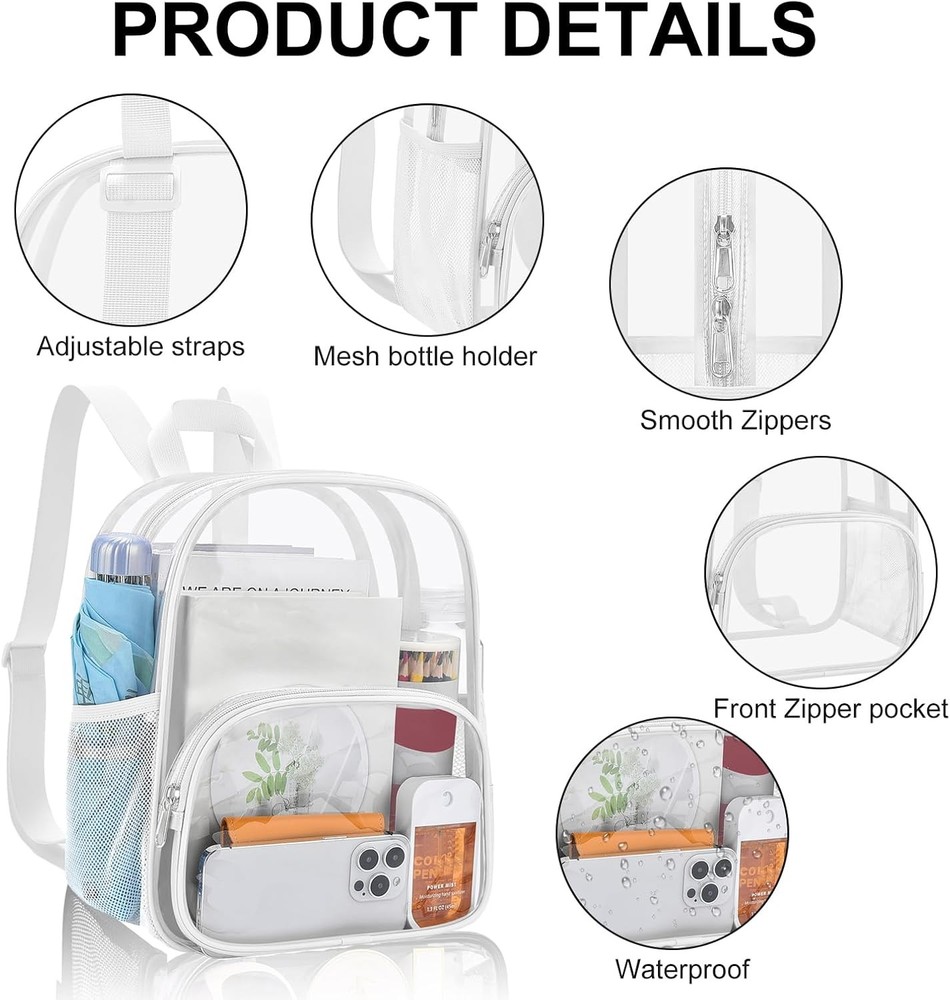USPECLARE Clear Backpack for Stadium Events Small Medium, White