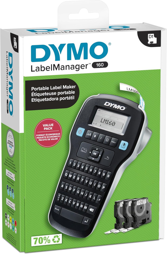 DYMO Labelmanager 160 Portable Label Maker Bundle Includes 3 D1 Label Cassettes