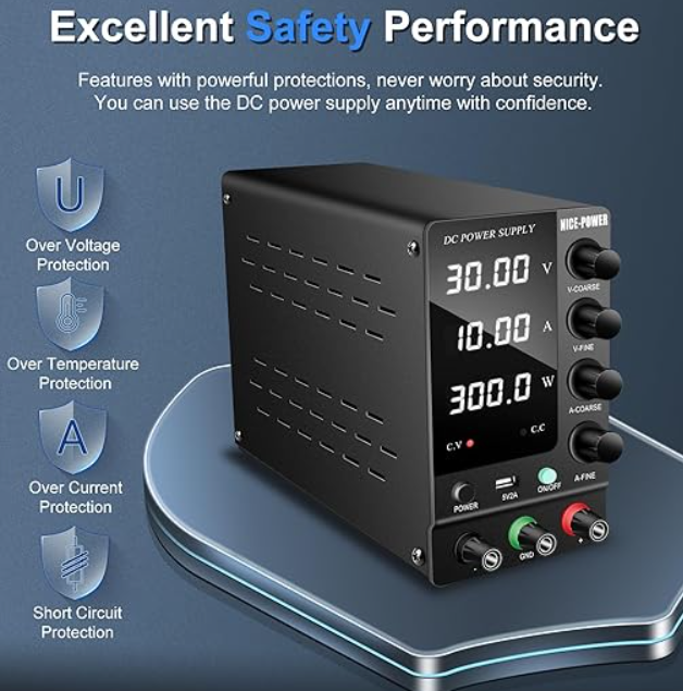 DC Bench Power Supply Variable 30V 10A,Adjustable Switching Regulated w/USB Port