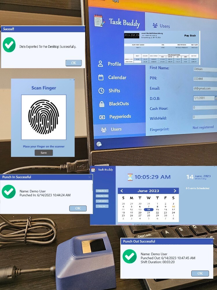 biometric finger print attendance time clock payroll software - no subscription 