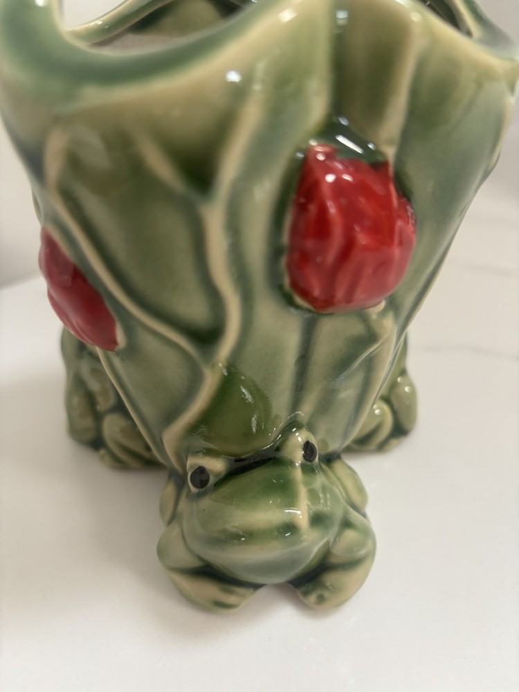 Vintage Majolica Frog Glazed Ceramic Planter