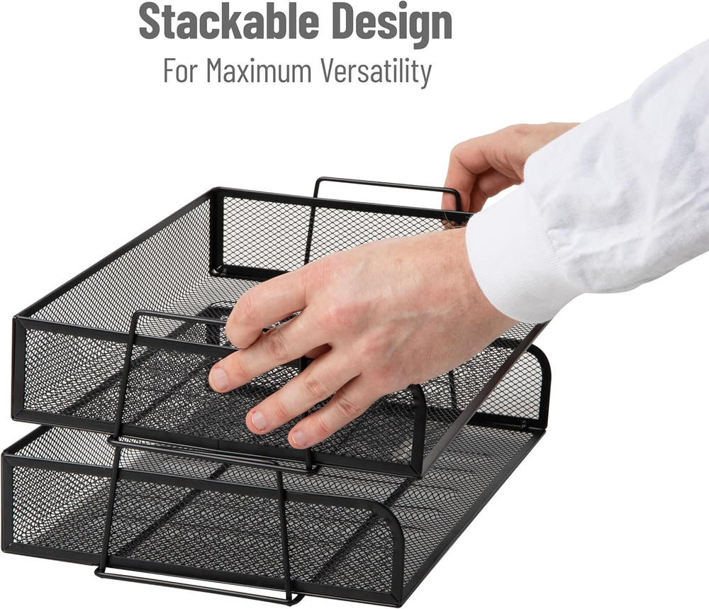 Mind Reader Stackable Paper Tray, Desktop Organizer, File Storage, Office, Metal