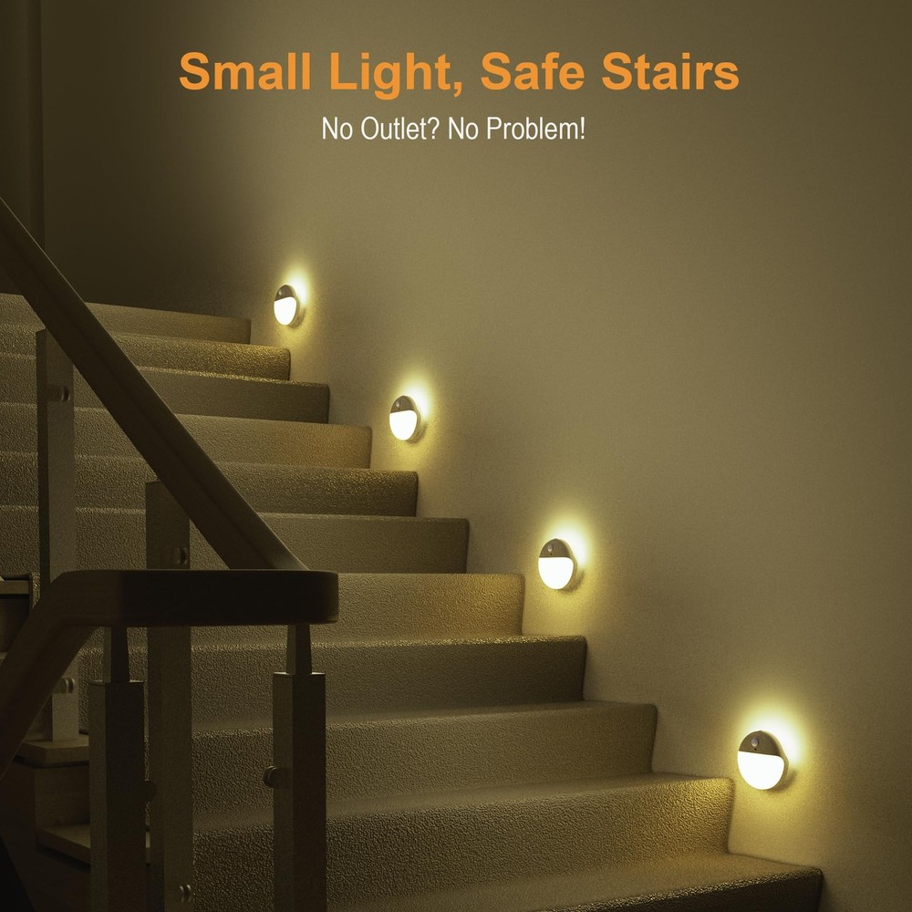 2 Pack Motion Sensor Night Light Gold Yellow 3 Lighting Modes Stepless Dimmin...