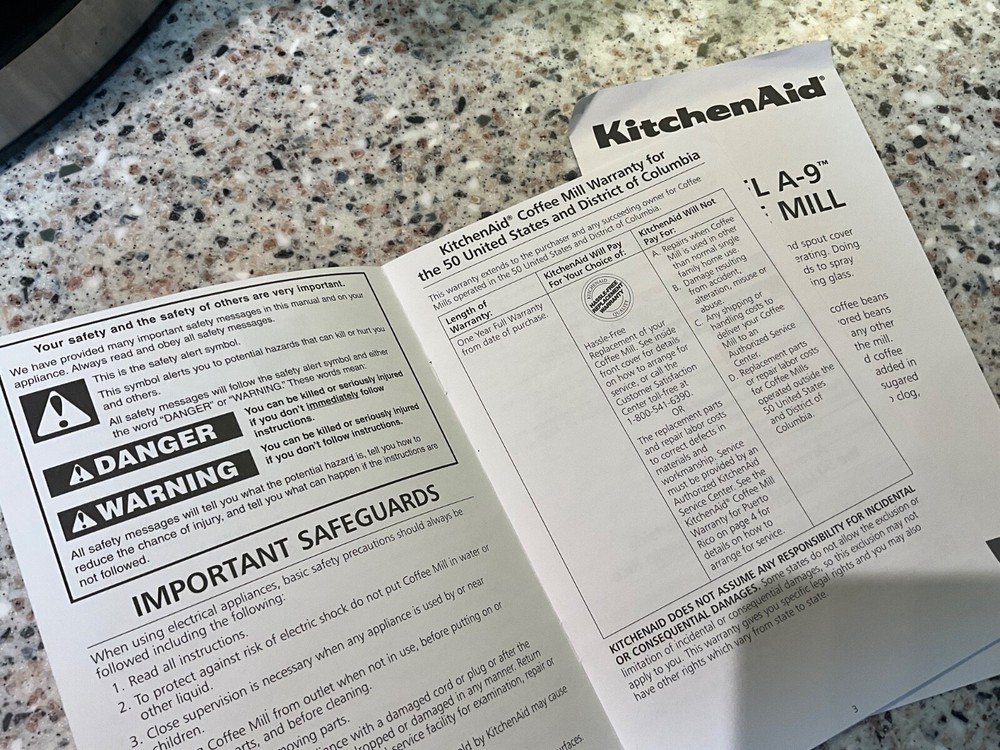 KITCHEN AID COFFEE MILL MODEL A-9 PAPER WORK BROCHURE KITCHENAID 2003