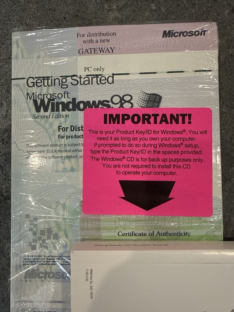 Gateway Windows 98 OEM Software Bundle with COA and Manuals
