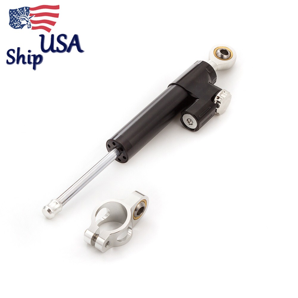 Motorcycle Universal Adjustable Steering Damper Stabilizer Safety Black & Silver