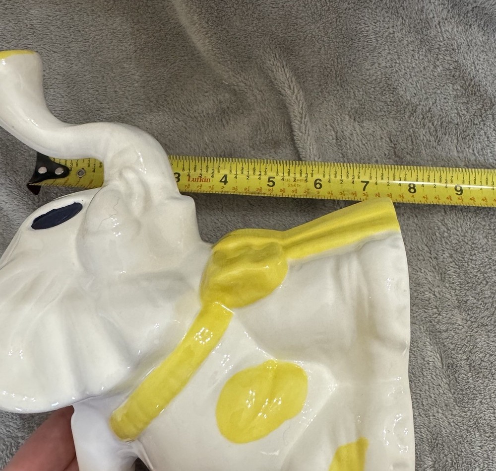 Ceramic Elephant Watering Can Yellow Polka Dot Bow Hand Painted Trunk Spout