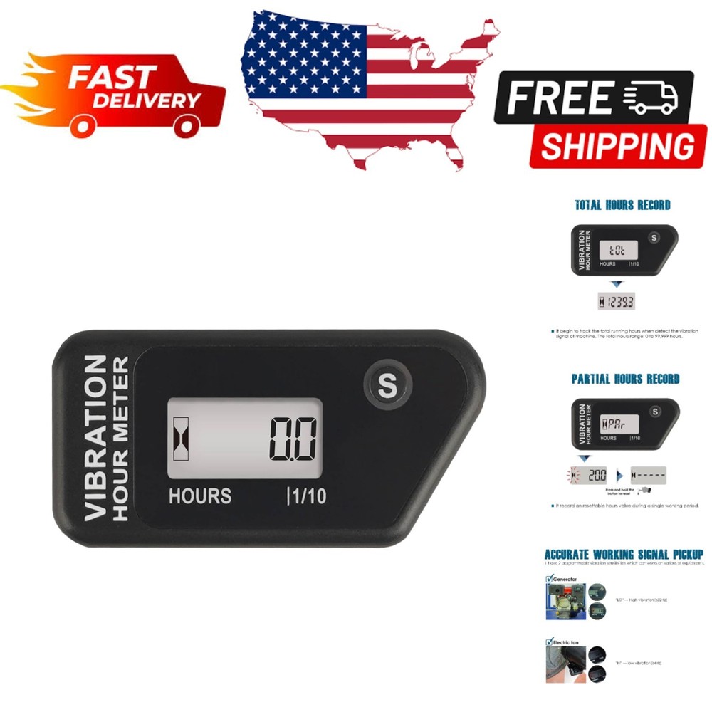 Digital Vibration Activated Hour Meter - Resettable Job Timer for Outdoor Equ...