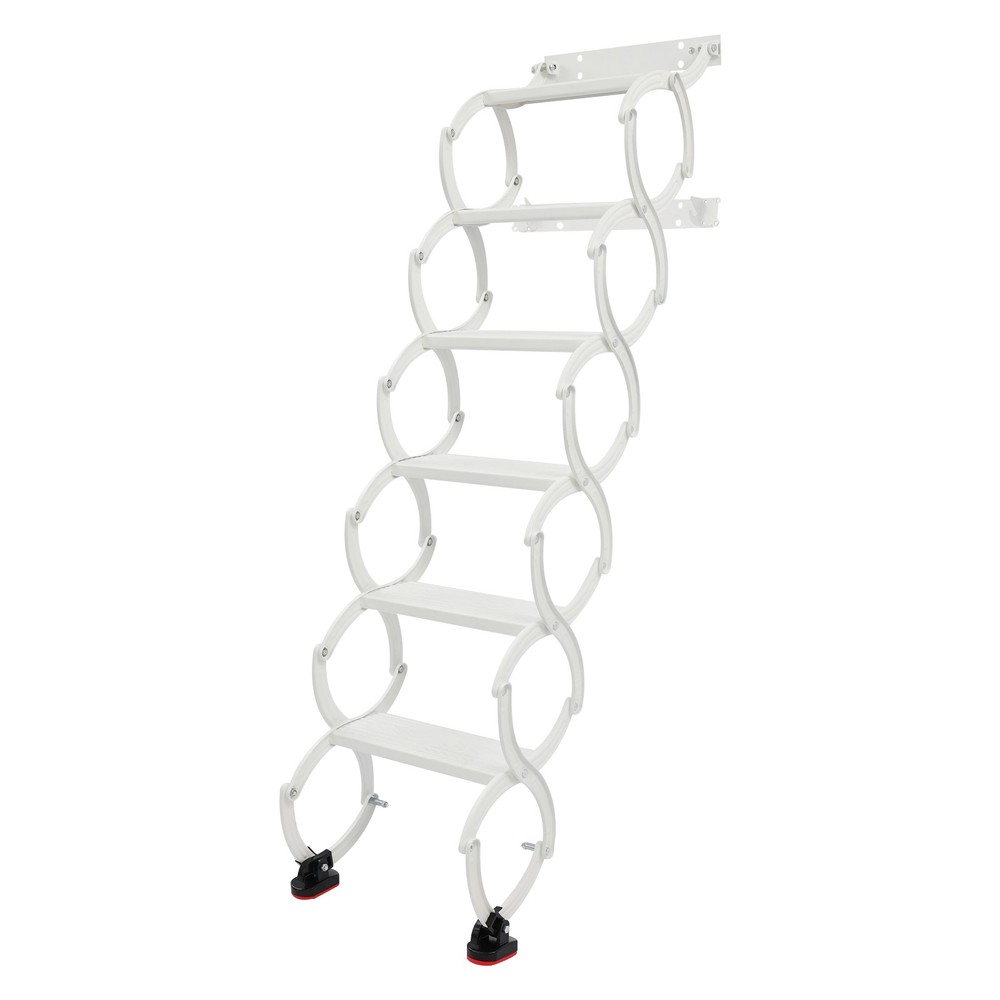 Wall Mounted Folding Ladder,White Step Ladders,6-Steps Retractable Folding Stair