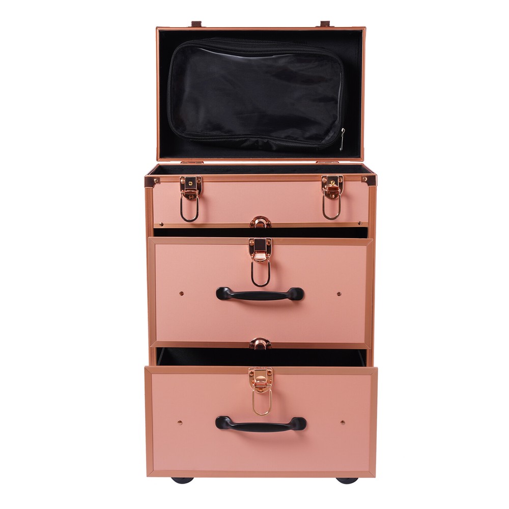 Aluminum Cosmetic Trolley Makeup Storage Organizer Rolling Makeup Storage Case