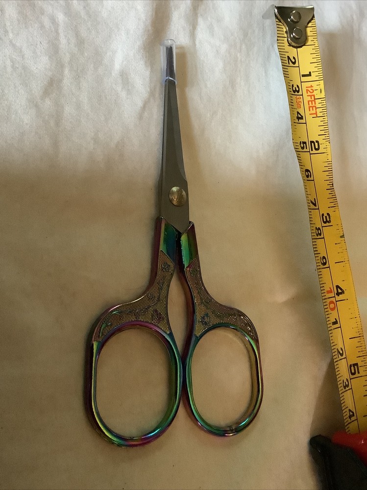 Vintage Style Stainless Scissors 5” ~ Iridescent Rainbow Handle