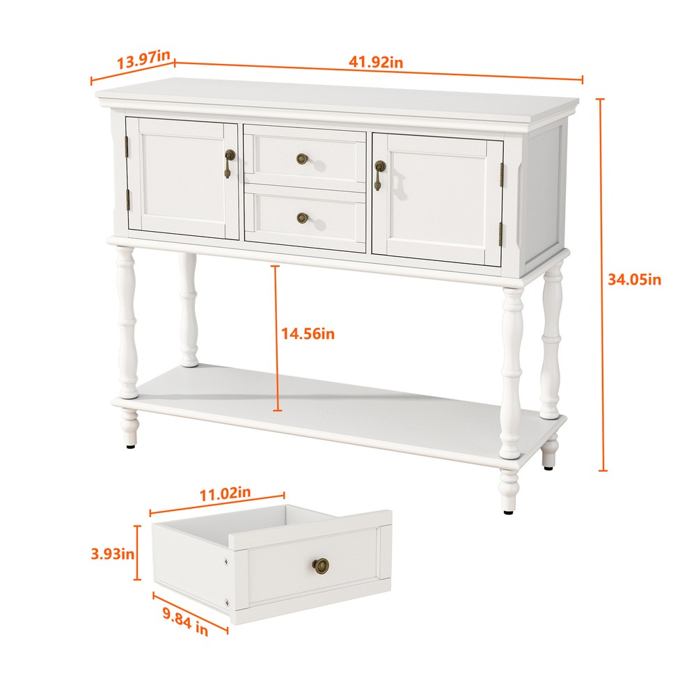 Console Table with 2 Drawers & Storage Shelves Wood Entryway Sofa Table White