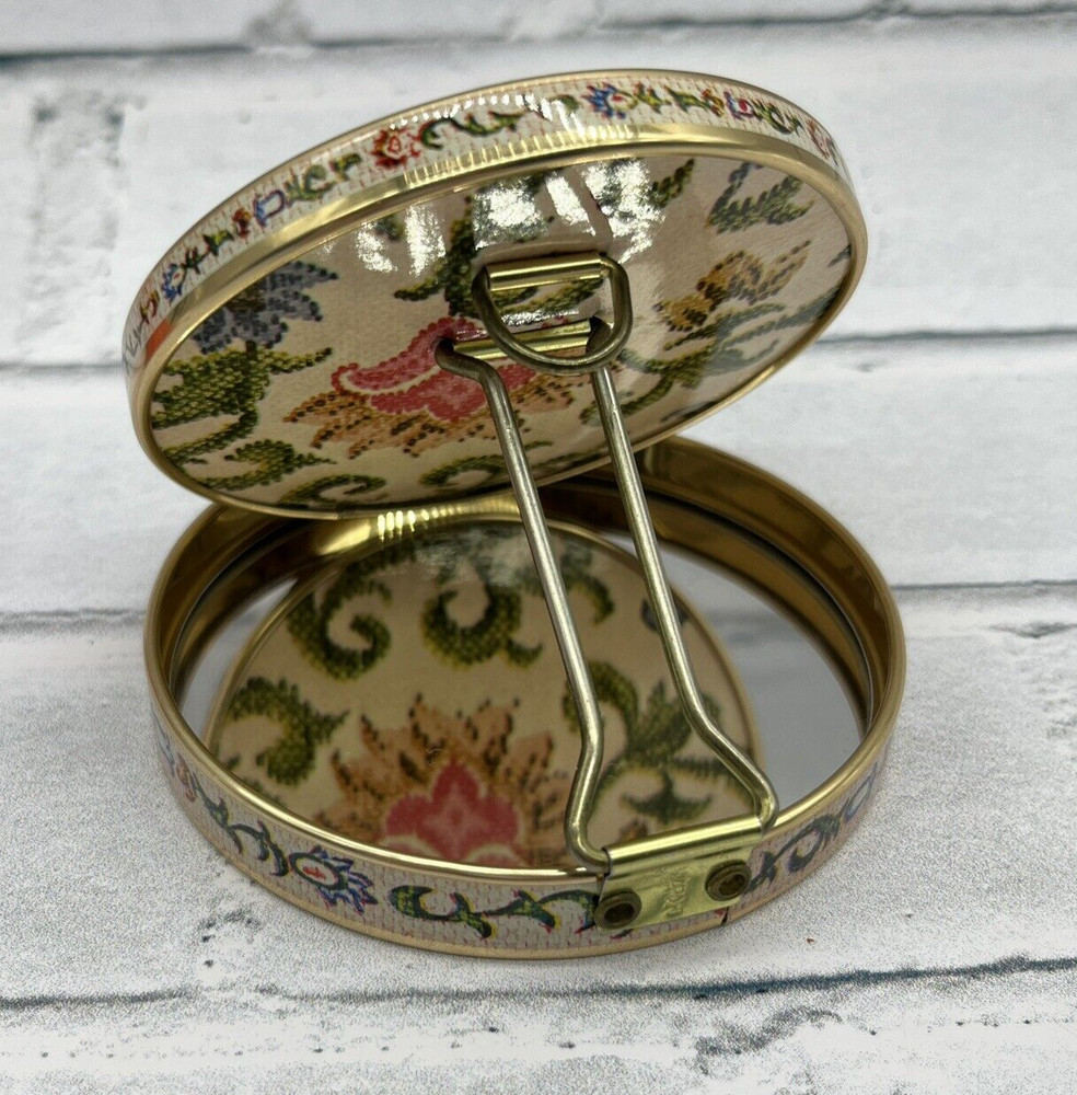 Vintage Folding Make Up Mirror Japan Round Folding Needlepoint Tapestry
