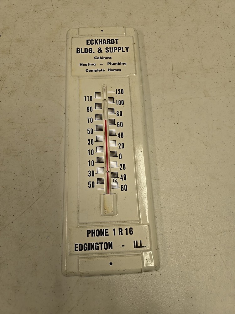 Vintage 14" Eckhardt Building & Supply Edgington IL Advertising Thermometer