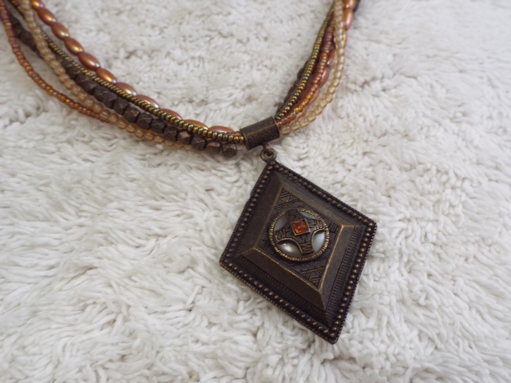 Brass Peach Bead Cross Pendant Necklace (D37)