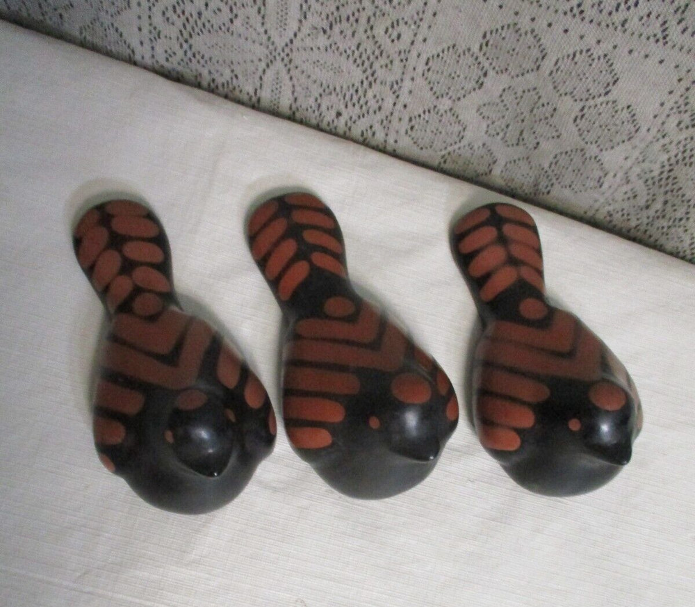 3 Chulucanas Peru Peruvian Pottery Signed - Art Pottery Birds
