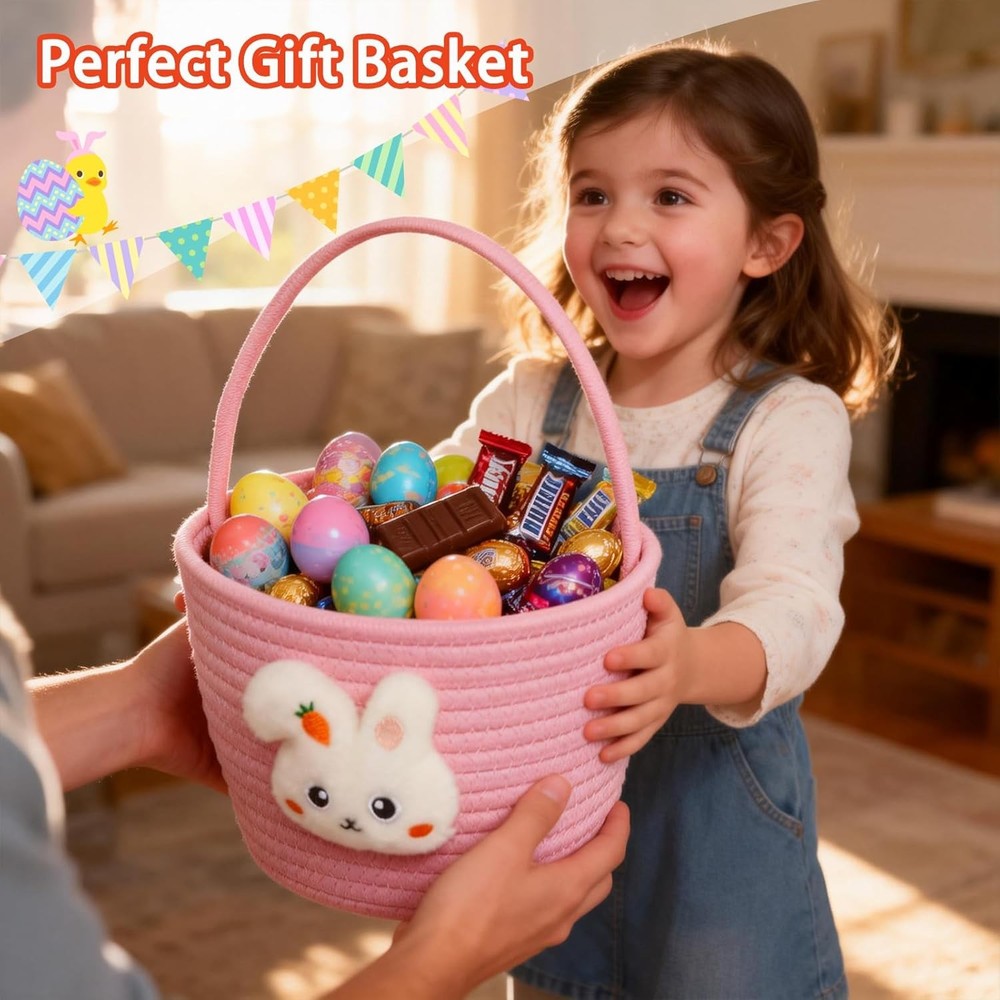Personalized Easter Basket for Kids Baby Bunny Egg Basket w/Handle