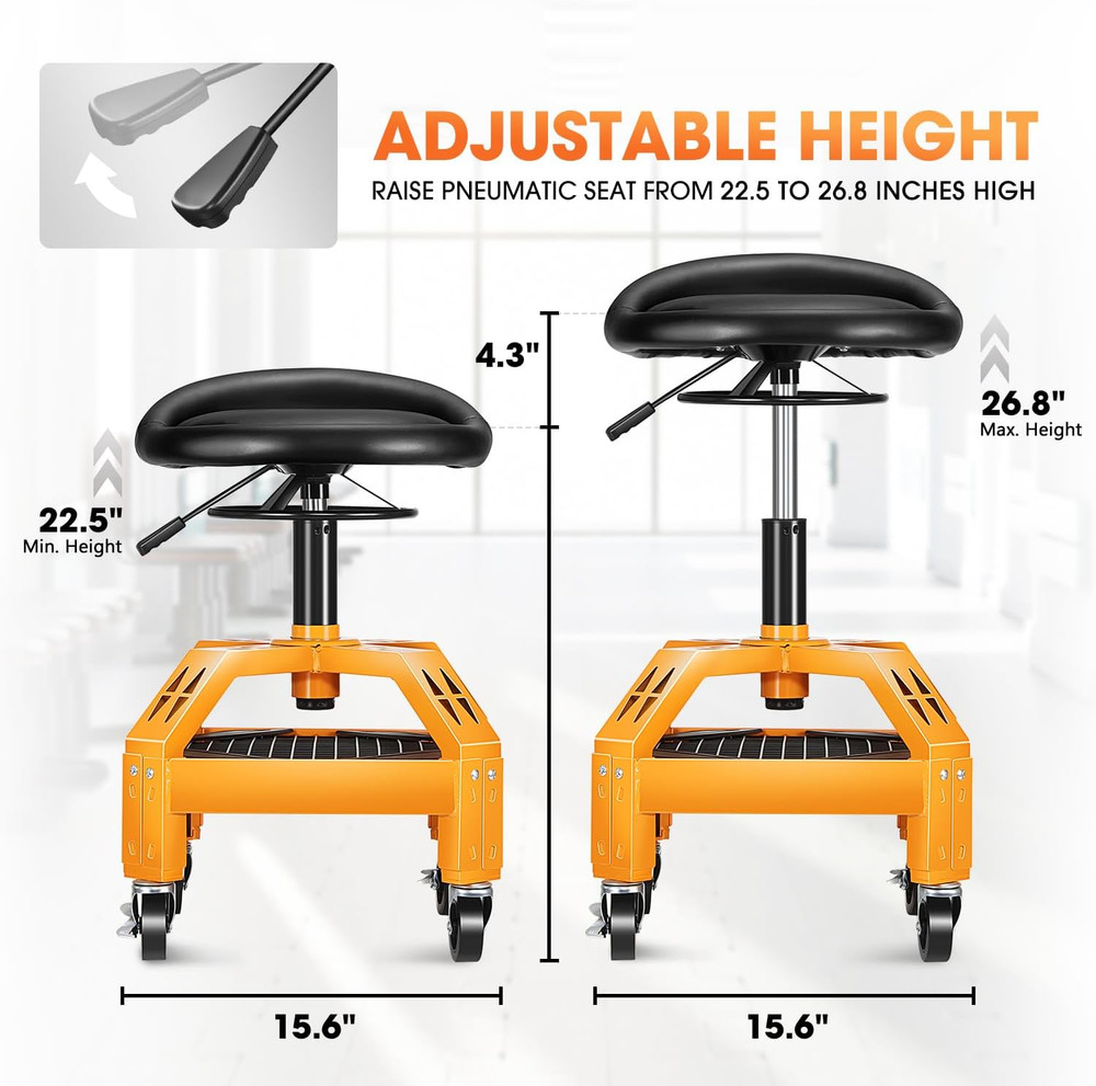 Rolling Padded Seat Adjustable Height Seat 330Lbs Capacity Rolling Mechanic Cree